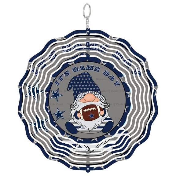 Football Game Day Gnome Stars 3D Wind Spinner Hanging, UV Printed Tinplate, Navy Gray Sports Decor, Tailgate Party Gift