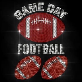 Football Game Day Rhinestone Iron on Decal Rugby Match Hotfix Transfer Sticker Bling Sports Theme Heat Transfer Patch Clothing Repair Applique
