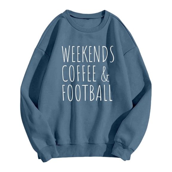 Football Game Day Sweatshirts for Women Weekends Coffee and Football Letter Print Pullover Crewneck Casual Tops