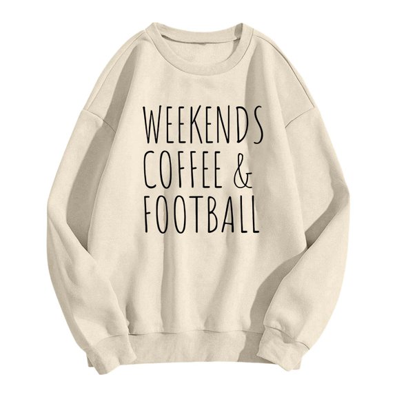 Football Game Day Sweatshirts for Women Weekends Coffee and Football Letter Print Pullover Crewneck Casual Tops
