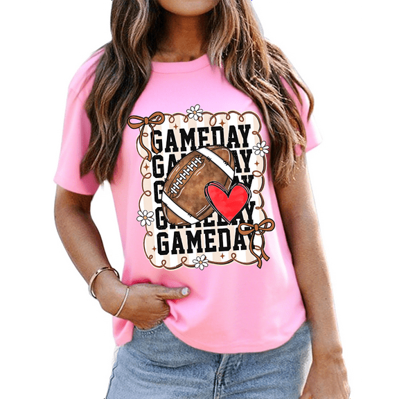 Football Game Day T-Shirt Game Day Coquette Shirt Graphic Tees For Women