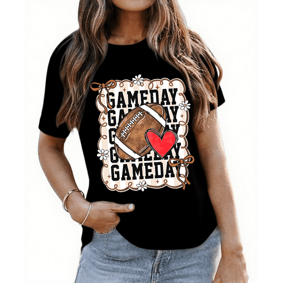 Football Game Day T-Shirt Game Day Coquette Shirt Graphic Tees For Women