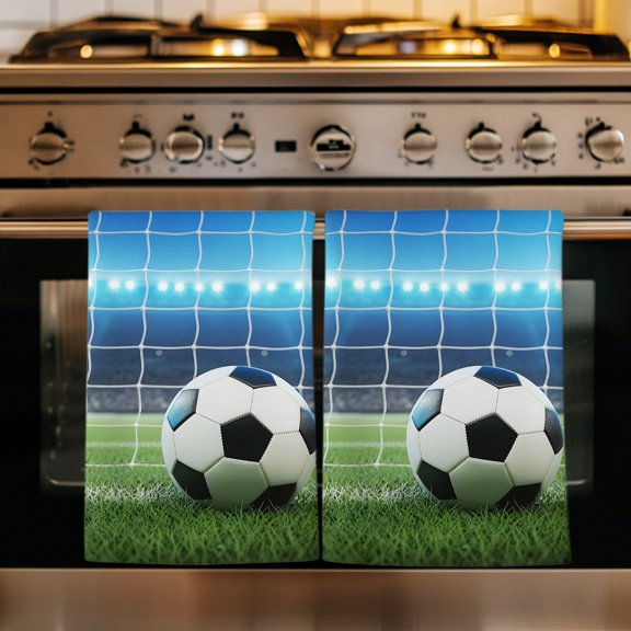 Football Games Kitchen Towels Set of 3, Modern Stadium Ball Sports Goal Absorbent Dish Towels for Kitchen, Microfiber Hand Towel, Quick Drying Tea Towel for Cleaning Decorative Dishcloths