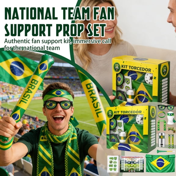 Football Gear, Soccer, 1 Pc Full Kit, 12 Accessory Pieces, Flag, Banner, Stainless Steel Tumbler Cup, Soccer Poster, Sticker Sheets, Wristband, Mini Football, Soccer Game, Brazil