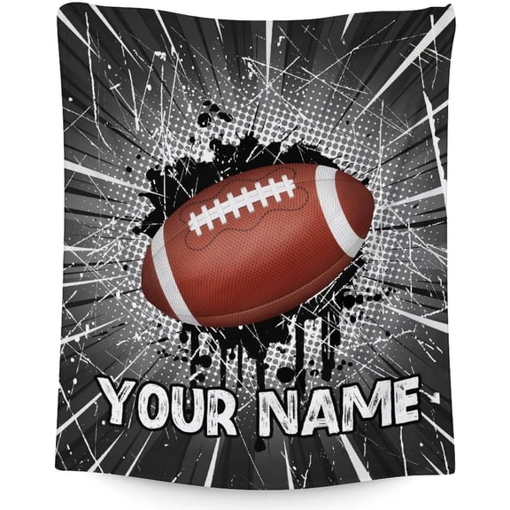 Football Gifts for Adults Teen Kids, Custom Football Blanket with Name - 50x60 Inches Sports Throw Blanket for Football Lover Football Players Team Boys Men - Black Soft Blankets for Couch Sofa Bed