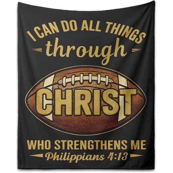Football Gifts Blanket - Unique Football Gifts for Football Coach Team, Inspirational, Birthday, Christian Gift for Men, Football Sport Players Lovers (Black Football, 60'' x 80'')