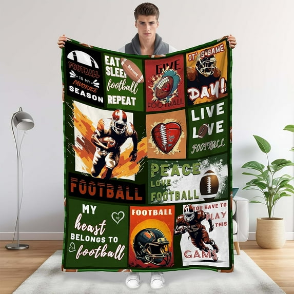 Football Gifts for Boys 8-12,Football Blanket Warm Soft Football Throw Blankets 60X50 Inches,Football Lovers Team Player Blankets Gift for Girls Boys Men (Football)