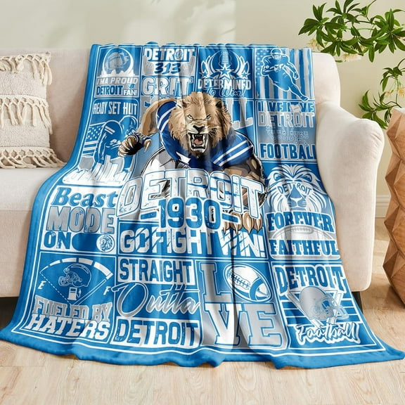 Football Gifts for Detroit Fans, Football Blanket for Men Women, Throw Blanket for Couch, Flannel Blanket Super Cozy Soft Living Room