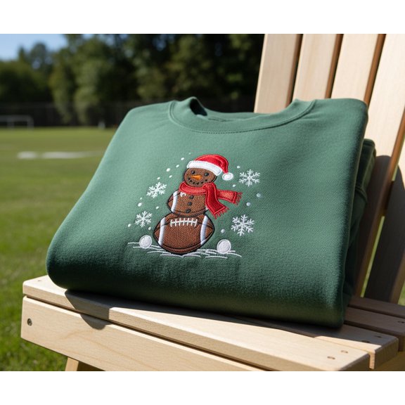Football Gingerbread Snowman Sweatshirt, Funny Christmas Embroidered Crewneck, Holiday Sports Gift