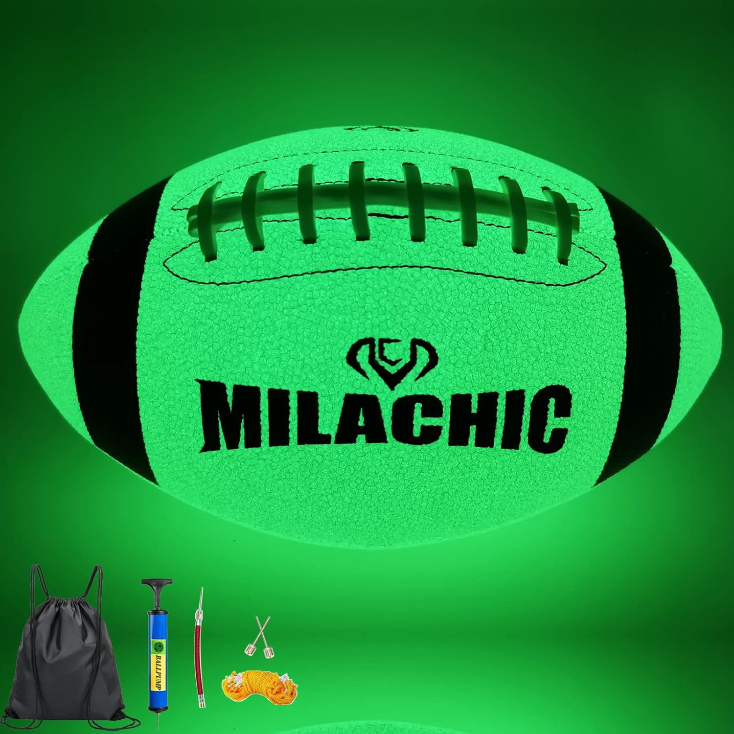 Football Glow in The Dark Football Size 9 & Youth Size 6, Luminous Glowing Football Super Grip Composite Leather Football Balls with Pump and Ball Carry Bag