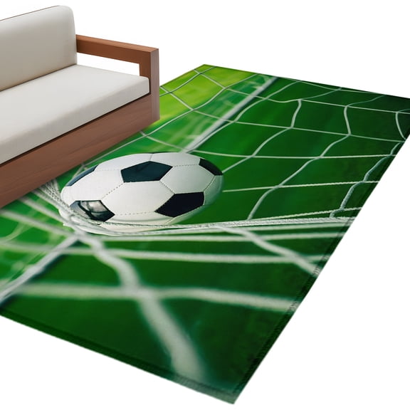 Football Goal Area Rug 3x5 Washable Rug Non Slip Modern Balls Sport Match Gaming Large Area Rug Indoor Floor Carpet for Entryway Bedroom Kitchen Living Room Home Office Dining Room Nursery