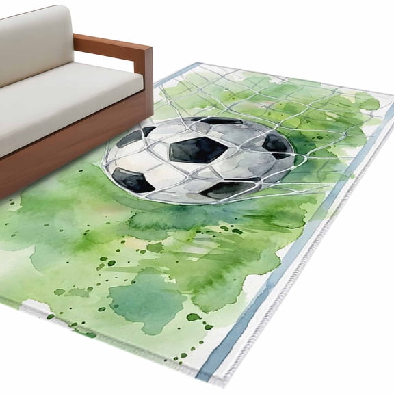 Football Goal Area Rug 4x6 Washable Rug Non Slip Modern Art Oil Painting Balls Sport Gaming Large Area Rug Indoor Floor Carpet for Entryway Bedroom Kitchen Living Room Home Office Dining Room Nursery