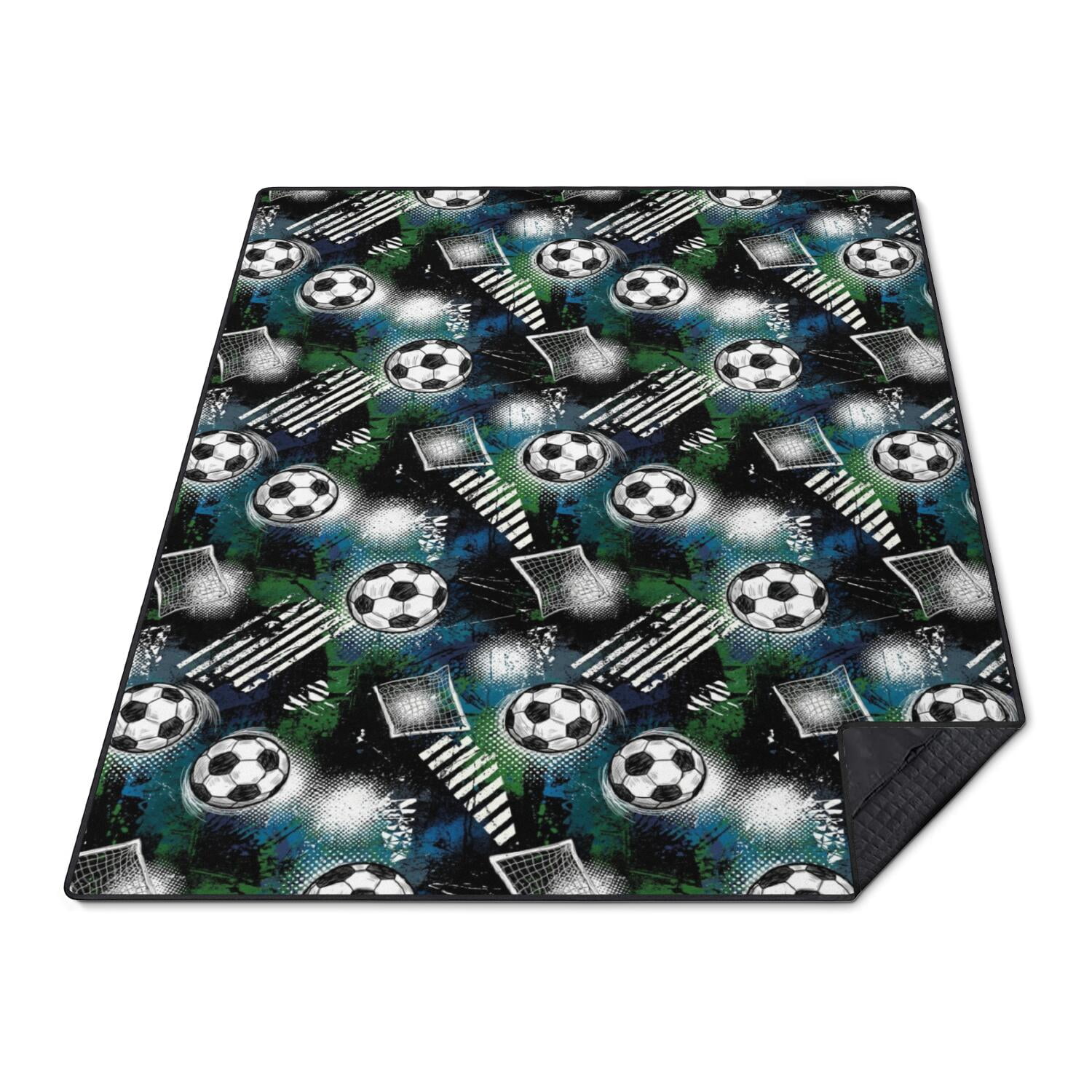 Football and Goal Green Pattern Waterproof Picnic Blanket, 3-Layer ...