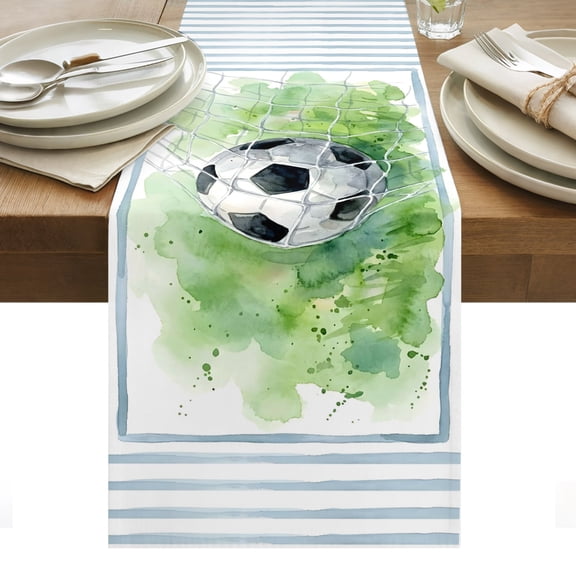 Football Goal Table Runner Modern Art Oil Painting Balls Sport Gaming Tablerunners 13 x 36 Inch, Table Decorations Tabletop Scarf for Summer Gathering Holiday Farmhouse Kitchen Dining Decor