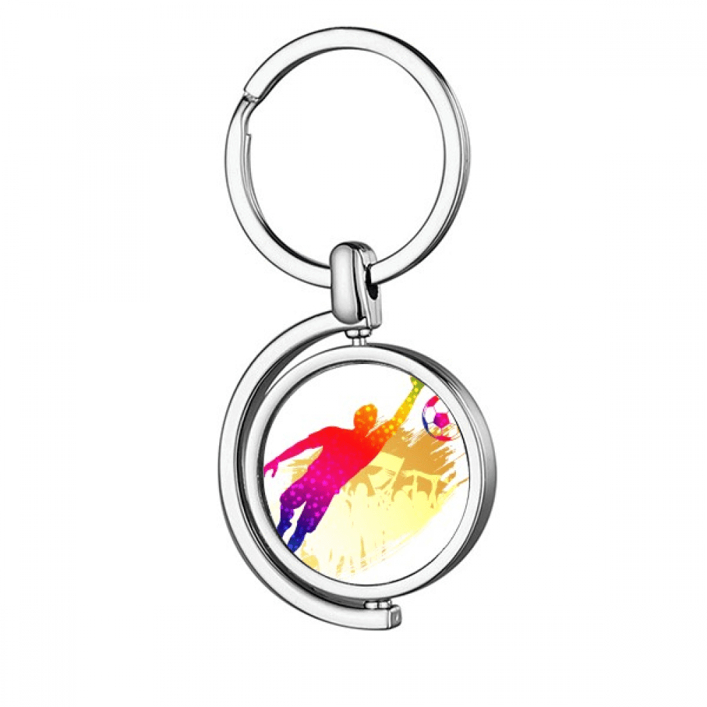 Football Goalkeeper Blocks Soccer Rotating Keychain Metal Keyring