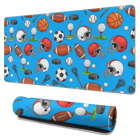 Football and Golfball Blue Pattern Extended Large Mouse Pad, Gaming ...