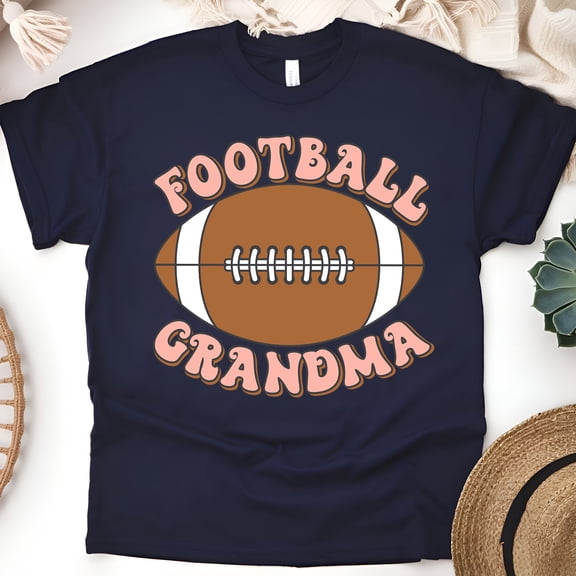 Football Grandma T-Shirt | Retro Game Day Graphic Tee for Grandmas, Navy, Size S