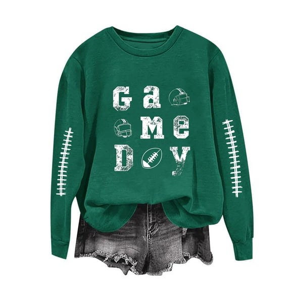 Football Graphic Sweatshirts for Women Long Sleeve Crewneck Trendy Casual Tops Loose Fit Tunic Fashion Fall Clothes Funny Pullover Sweat Shirts Y2K Streetwear