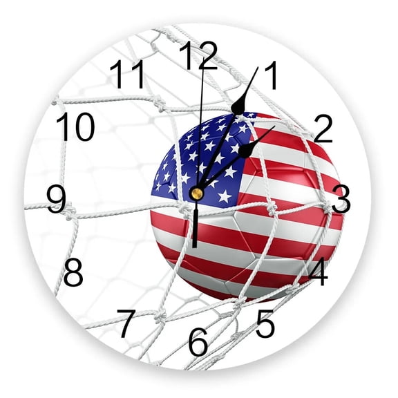 Football Green Stadium Lights Soccer PVC Wall Clock Modern Design Home Decor Bedroom Silent Oclock Watch Wall for Living Room(10 Inch)