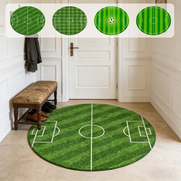 Football Ground Print Round Rugs,24" Dia Distressed Football Field Texture Soft Indoor Carpet With Anti Slip Back,Circle Rug Floor Mats Modern Home Decor Sport Fan Circle Carpets