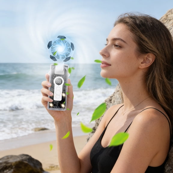 Football Handheld Fan with Digital Display & Ice Compress - USB Rechargeable Portable Sports Fan for Football Matches Training Outdoor Daily Use