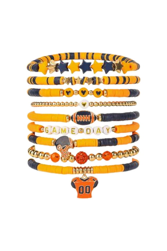 Football Heart Letter Friendship Stretch Bracelet Set Layer Stackable Nine Clasp, 6 cm, Yellow
