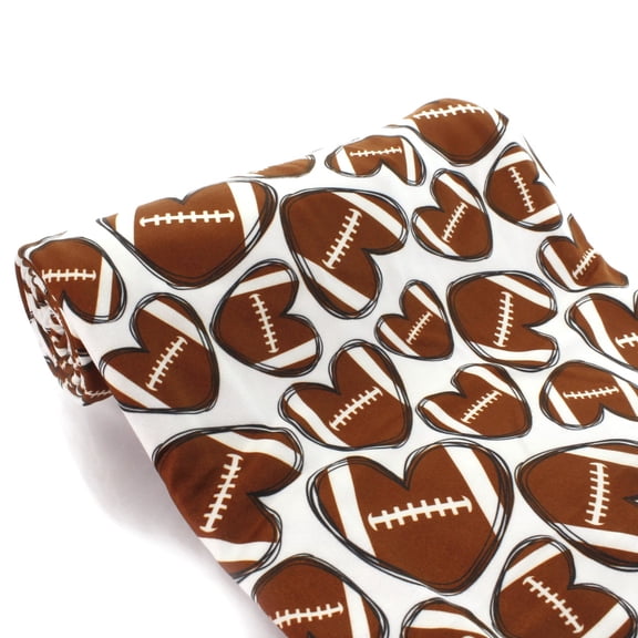 Football Hearts DBP Fabric - Double Brushed Polyester 4 Way Stretch - 1 yard