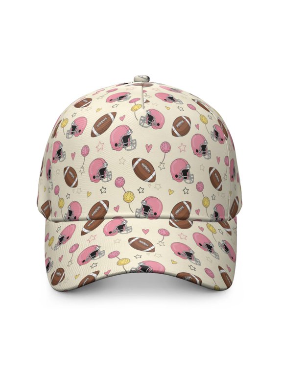 Football Helmet Beige Pattern Baseball Cap, Sports Sun Cap with Snap Closure & Sweatband, Rigid Flat Brim Gifts for Birthday Christmas Thanksgiving