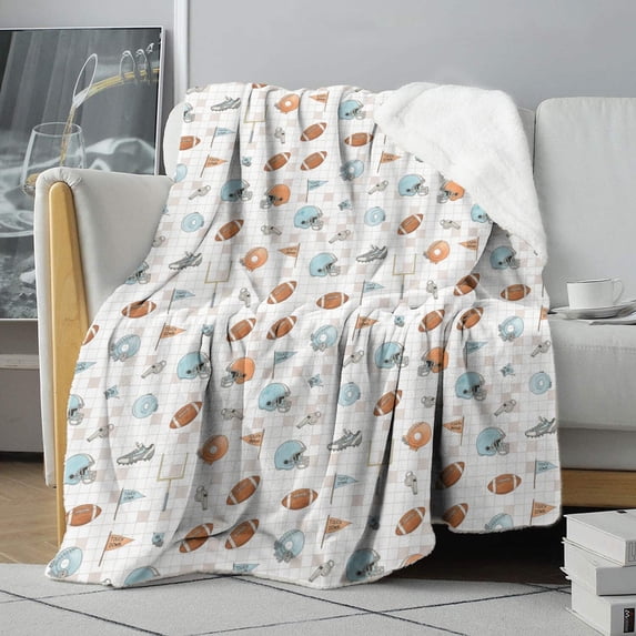 Football Helmet Beige Pattern Soft Sherpa Fleece Throw Blanket, Warm Cozy Plush Blanket for Sofa Bed Couch, All Season, 50"x60"