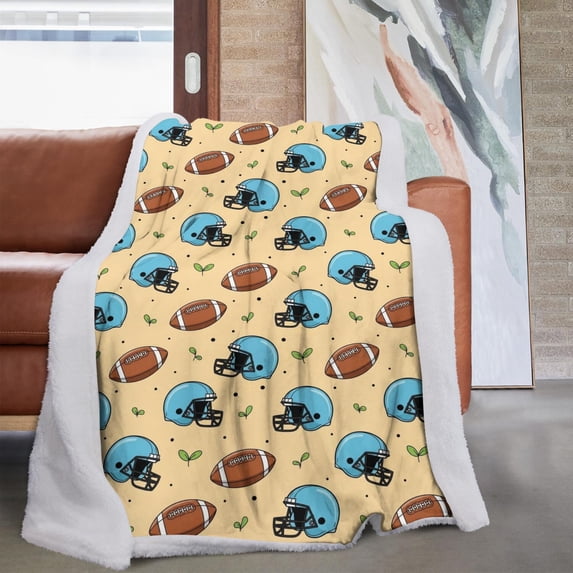 Football Helmet Beige Pattern Soft Sherpa Fleece Throw Blanket, Warm Cozy Plush Blanket for Sofa Bed Couch, All Season, 60"x80"