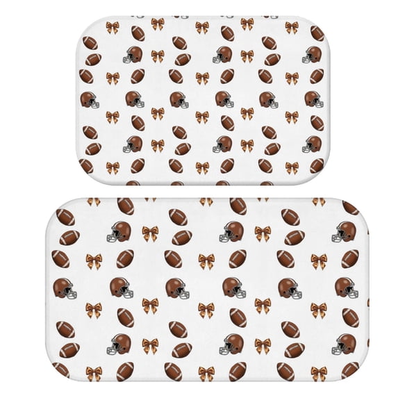 Football Helmet Brown Pattern Bath Mat Set Of 2,Non-Slip Rug for Bathroom,Kitchen,Bedroom,Entrance, 30x17 and 23.5x15.7 Inches
