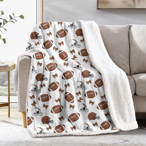 Football Helmet Brown Pattern Soft Sherpa Fleece Throw Blanket, Warm Cozy Plush Blanket for Sofa Bed Couch, All Season, 40"x50"