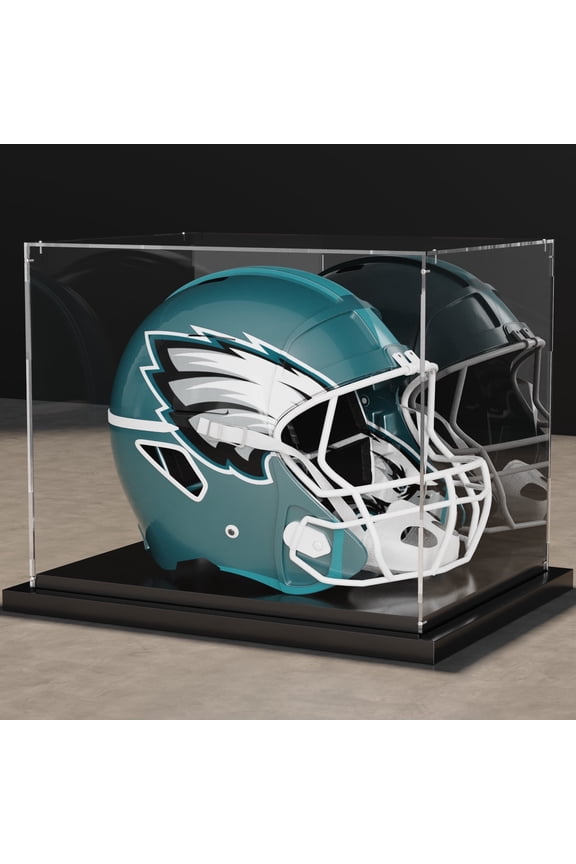 Football Helmet Display Case Full Size with Mirror Back and Black Metal Grooved Base Stackable Dustproof Clear Acrylic Display Case for Collect