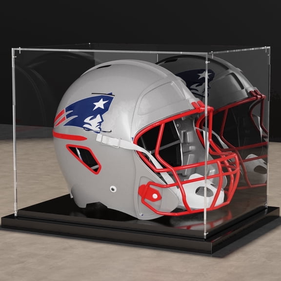 Cymbex Football Helmet Display Case Full Size Clear Acrylic Display Cases with Mirror Back and Black Metal Grooved Base Stackable Dustproof