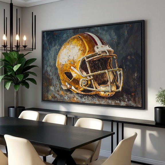 Football Helmet Impressionistic Art Athletic Theme Poster Sports Wall Art Gold And Blue Wall Decor Ready To Hang, Unframed Poster Size 8x12
