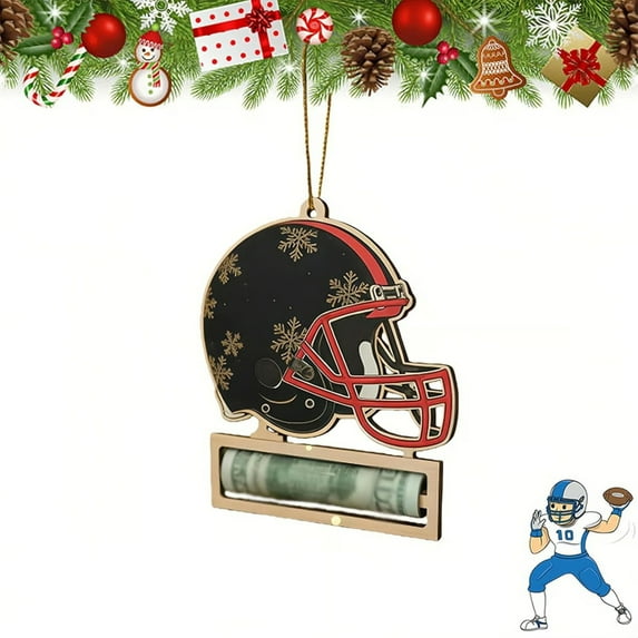 Football Helmet Money Holder Ornament, 3-Inch 2D Acrylic Flat Hanging Christmas Decor, Sports Fan Cash Gift for Men and Boys, Personalized Football Helmet Tree Charm