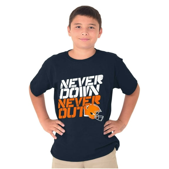 Football Helmet Never Down Never Out Boys Kids T Shirt Tees Tops Teen Brisco Brands S