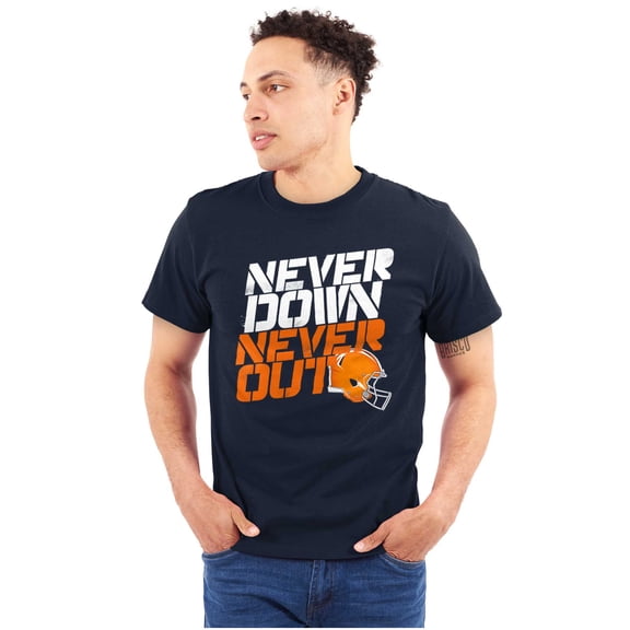 Football Helmet Never Down Never Out Men's Big & Tall Crewneck Graphic Tee Brisco Brands 2X