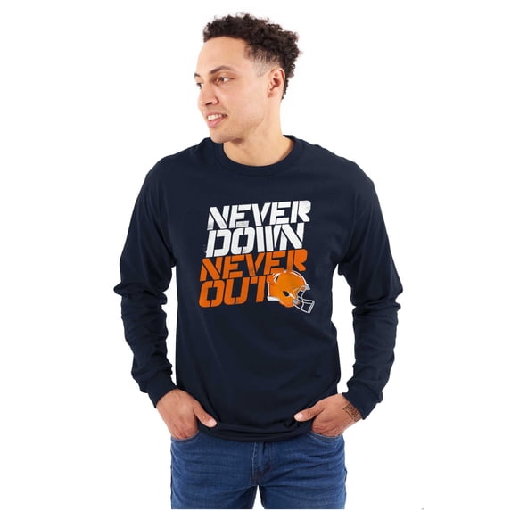 Football Helmet Never Down Never Out Men's Long Sleeve Tee T Shirt Brisco Brands S