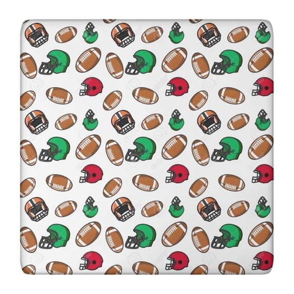 Football Helmets and Balls Pattern Square Fitted Tablecloth with Elastic Edge,Square Table Cover,Washable Elastic Table Cover for Home Kitchen Party Decor 36"x36"
