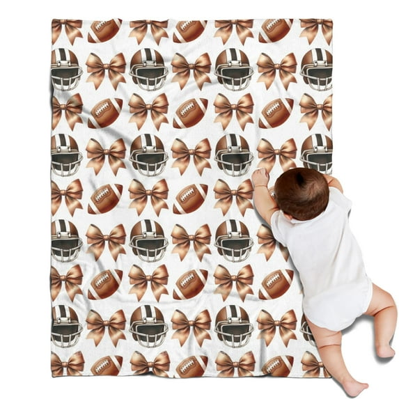 Football Helmets with Bows Pattern Blanket,Comfortable Soft Lamb Wool Throw Blanket,All Season,Warm Lightweight Blankets for Sofa Bed Couch Living Room Chair,30"x40"