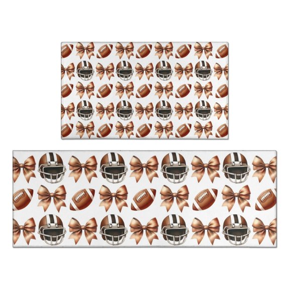 Football Helmets with Bows Pattern Kitchen Rugs Sets Of 2,Anti Fatigue Kitchen Mat Rugs Non Slip Washable,Decorative Kitchen Floor Mats for Kitchen,Sink,Laundry,17"x30"+17"x47"
