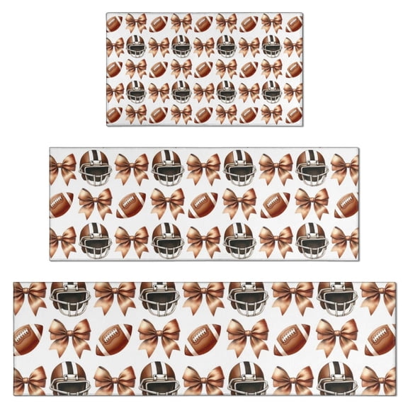 Football Helmets with Bows Pattern Kitchen Rugs Sets Of 3,Kitchen Runner Rugs Non Skid Washable,Decorative Kitchen Floor Mats for Kitchen,Sink,Laundry,17"x30"+ 17"x47" + 17"x59"