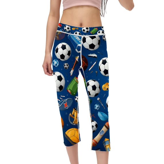 Football High Waist Capris Not See-Through Printed Leggings for Women for Running, Fitness, Yoga - Yoga Pants Women, Yoga Leggings, Gym Leggings, Womens Leggings