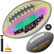 Football, Holographic Reflective Glowing Footballs with Pump for Kids, Teens and Adults - Synthetic Leather Outdoor All-Weather Footballs