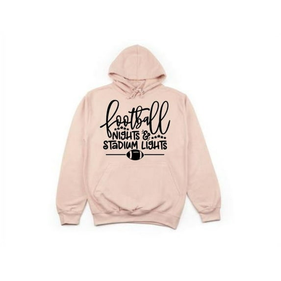 Football Hoodie, Football Nights And Stadium Lights, Unisex Hoodies, Gift For Her, Football Season, Fashion, Humor, Sayings, Football Mom, Peach (Black Text), MEDIUM