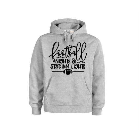 Football Hoodie, Football Nights And Stadium Lights, Unisex Hoodies, Gift For Her, Football Season, Fashion, Humor, Sayings, Football Mom, Grey (Black Text), LARGE