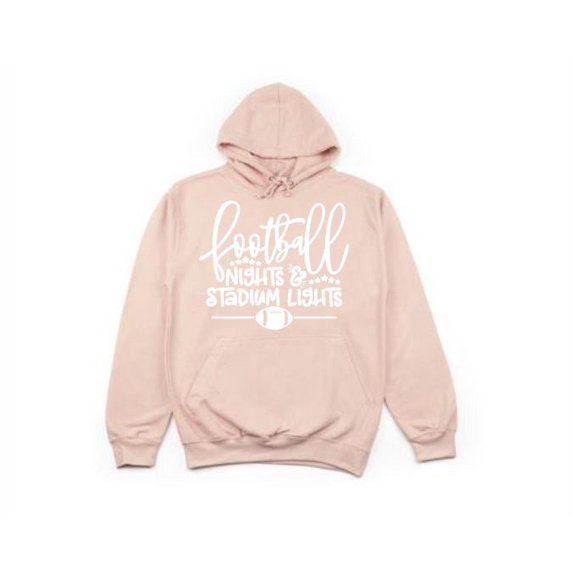 Football Hoodie, Football Nights And Stadium Lights, Unisex Hoodies, Gift For Her, Football Season, Fashion, Humor, Sayings, Football Mom, Peach (White Text), 2XL