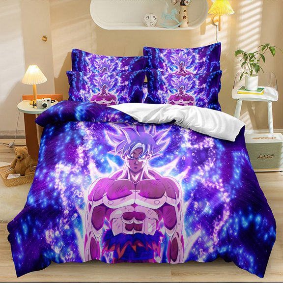 DBZ Anime Duvet Cover Set for Boys Teens, 3 Pieces Soft Microfiber Bedding Set with Corner Ties, Cartoon Print Bed Set, 1 Duvet Cover + 2 Pillowcases, Bedroom Home Decor