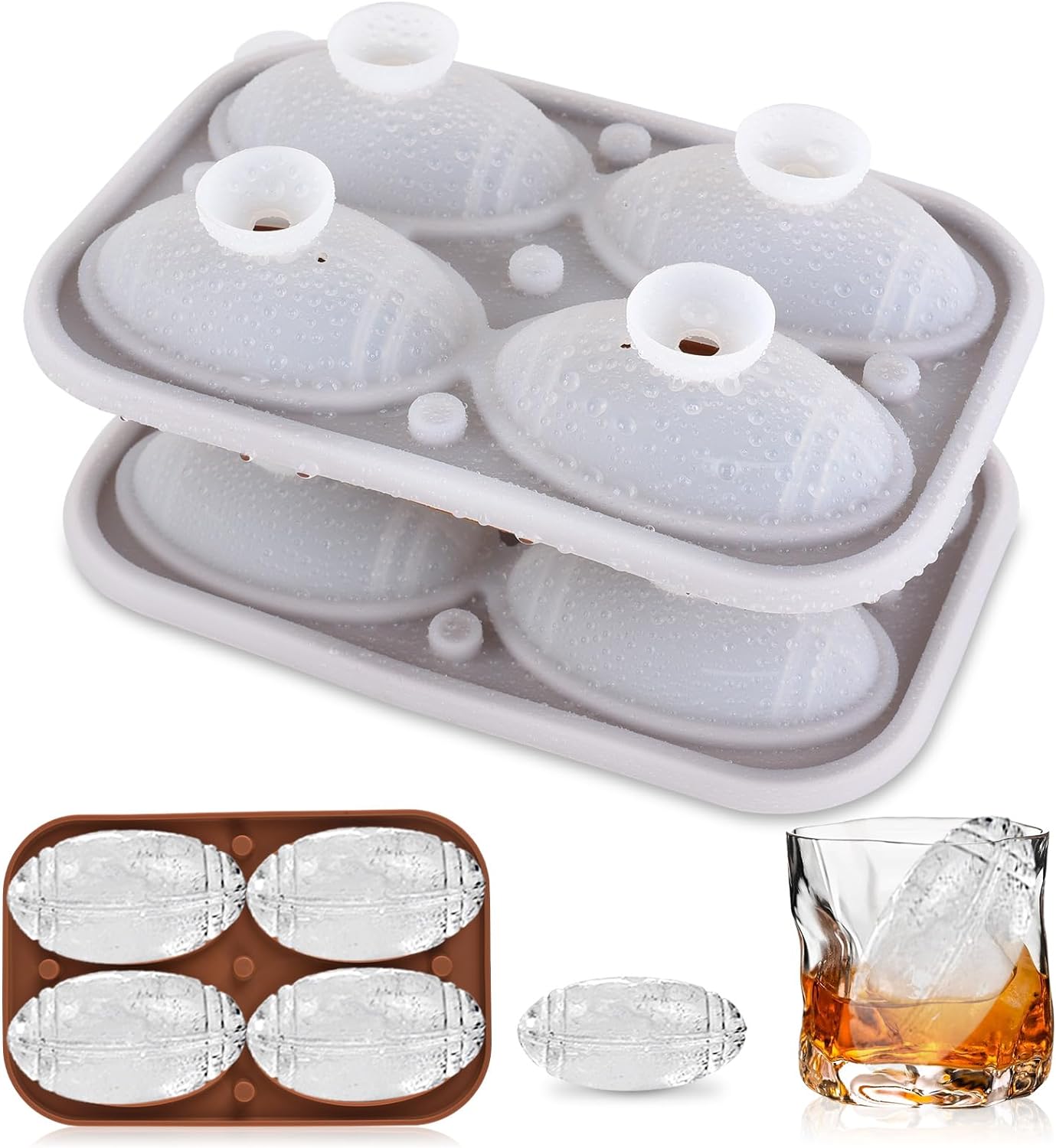Football Ice Cube Mold Tray with Lid 2.5 Inch, 8 Balls BPAFree